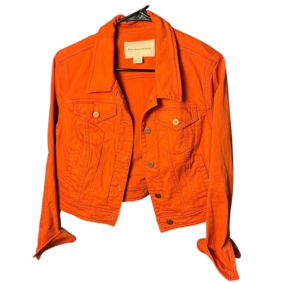 Pilcro and the Letterpress Jackets & Blazers - Pilcro and the Letterpress Orange Denim Trucker Jacket Cropped Stretch Medium